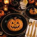 SUT 175 Piece Black and Glod Plastic Dinnerware Set for 25 Guests, Disposable Plastic Plates, Include: 25 Dinner Plates, 25 Dessert Plates, 25 Pre Rolled Napkins with Silver Silverware, 25 Cups - Image 2