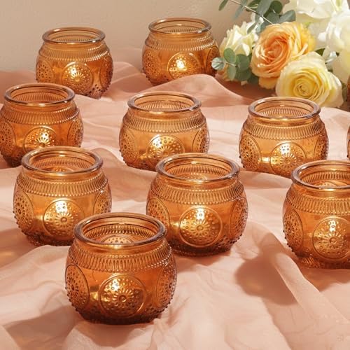 36 Pcs Amber Candle Holders Bulk- Floral Style Vintage Candle Holder for Rustic/Boho Wedding Table centerpieces, Bridal Shower, Baby Shower Decoration by LAMORGIFT