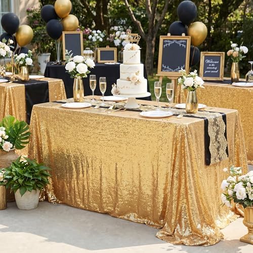 SoarDream Gold Sequin Tablecloth 90"x132" Wedding Glitter Table Cloth - Image 4