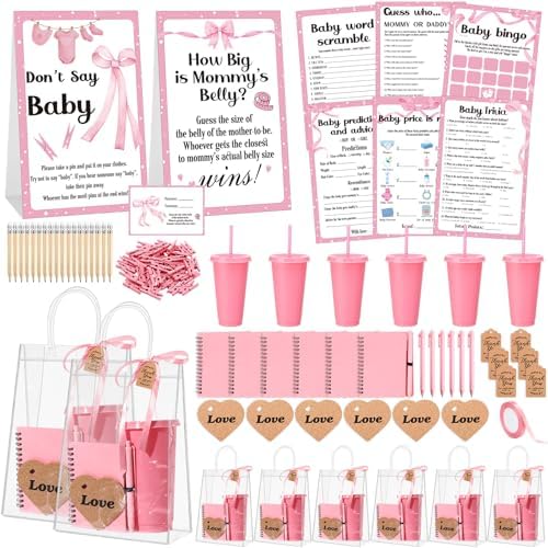 Dunzoom 461 Pcs Funny Baby Shower Games with Prize for Guest Winner, Pink by Dunzoom