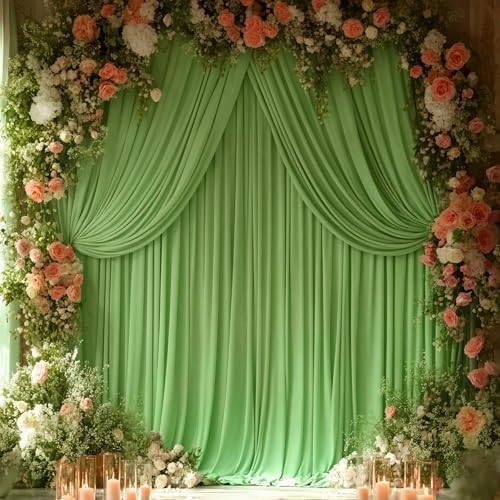 16x10FT Sage Green Backdrop Curtains for Wedding Parties, Wrinkle Free Polyester Photography Backdrop Drapes for Wedding Baby Shower Birthday Parties Stage Background Stand Decorations 4x10ft,4 Panels by Partisky