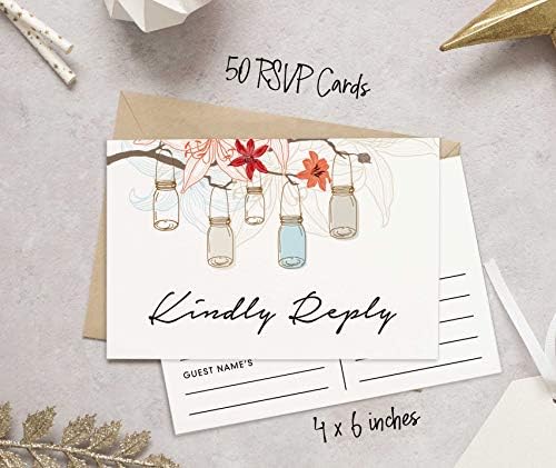 50 Blank RSVP Postcards Mason Jar Lights Print 4"X6" Response Cards,RSVP Reply Card for Wedding,Bridal Shower,Baby Shower - Image 3