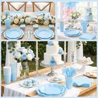 350 Pcs Light Blue Scalloped Disposable Plates Tableware Set for 50 Guests - Image 5