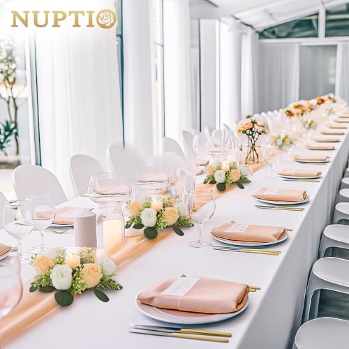 NUPTIO Small Flower Rings for Centerpieces: 9.05 Inch Champagne & White Candle Wreath for Wedding Party Christmas Table Decorations - Spring Summer Front Door Porch Decor 6 Pcs - Image 2