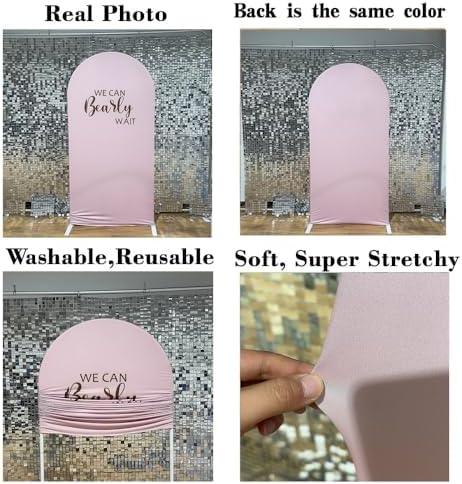 Pink Arch Backdrop Stand Covers for Parties We Can Bearly Wait Theme Arched Stretchy Fabric Cover Girls Baby Shower Birthday Party Decorations (2.6x6FT) - Image 6