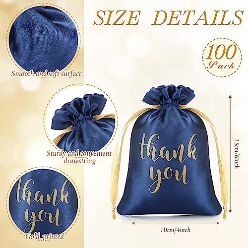 Roowest 4 x 6 Inch 100 Pcs Thank You Satin Gift Bags, Navy Blue - Image 2