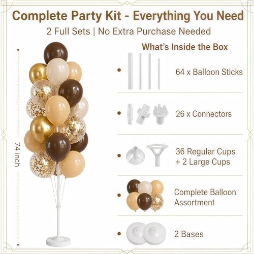 Hiins Brown Gold Balloon Stand Kit Set of 2 With base for Party Decor - Image 2