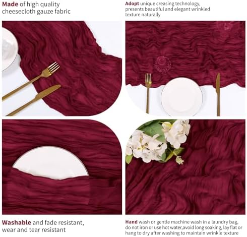 28 Pack Burgundy Cheesecloth Table Runner 17x108 Inch Semi Sheer Boho Gauze Cheese Cloth Fabric Table Runners, for Wedding Party Baby Shower Birthday Home Decor Garden Farmhouse - Image 4