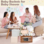 Wooden Baby Shower Crate Closet with Handle and Garland, Large Capacity Baby Baskets for Baby Shower, Easy Assembly Baby Shower Basket for Welcome Newborn Parents Party (Dark Walnut) - Image 4