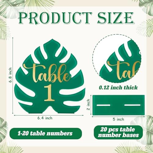 Palm Leaf Theme Wedding Acrylic Table Number 1-20 with 20Pcs Stands, 5"x7" Table Centerpiece Decor for Indoor Outdoor Tropical Safari Jungle Hawaiian Wedding Bridal Shower Anniversary - Image 5