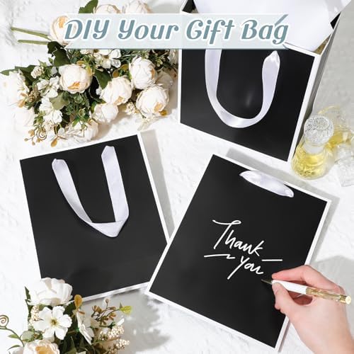 Yeaqee 50 Pcs Metallic Paepr Gift Bags Bulk with Handles,Black White - Image 4