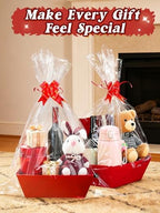 Beeplove 6 Sets Large Thick Kraft Baskets for Gifts Empty - Gift Baskets Empty Kit with Cellophane Wrap and Pull Bows for Wedding Birthday Bridesmaid Baby Shower, Red - Image 4