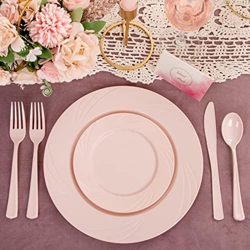 YOUBET 125PCS Pink Plastic Plates for Baby Shower Birthday Parties - Image 3