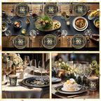 Pickmesh 250 Pcs 60th Birthday Party Supplies Decorations Serve 50 Black Gold Cheers to 60 Years Disposable Paper Plates Napkins and Cups for Women Men 50th Birthday Wedding Anniversary Party Supplies - Image 5