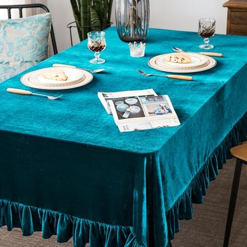 GLORY SEASON Velvet Tablecloth Luxurious Solid Rectangle Table Cloth,Oblong Retro Farmhouse Ruffle Tablecloths Washable Table Cover for Party Wedding Baby Shower Kitchen Dinning Tabletop Decoration - Image 7