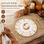 WDF 150pcs Gold Plastic Plates with Disposable Plastic Silverware - Premium Thanksgiving Dinnerware Sets for Thanksgiving Day&Parties - Image 4