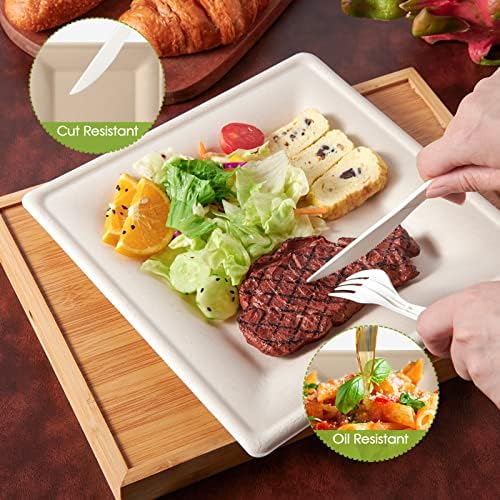 ECOLipak 100 Piecs Compostable Square Paper Plates, 10 inch, Nature - Image 3