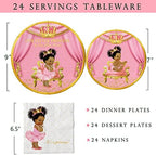 Yuzioey 266pcs Royal Princess Baby Shower Decorations, Black Princess Baby Shower Supplies, Gold Pink Balloon Garland Kit, Disposable Dinnerware (Serve 24 Guests) Plates, Napkins, Backdrop,Tablecloth - Image 6