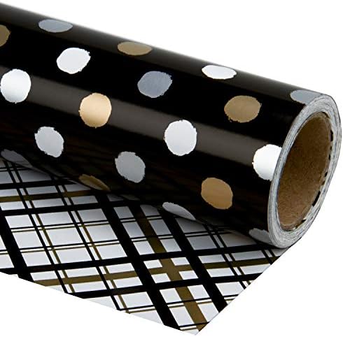 WRAPAHOLIC Reversible Wrapping Paper - 24 inch X 65.6 feet Jumbo Roll Black and Gold Design for Birthday, Holiday, Aniversary Wrap by WRAPAHOLIC