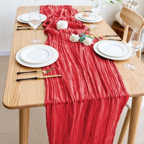 Wokceer Cheesecloth Table Runner Red 10FT Boho Gauze Runner, 12 Pack - Image 6