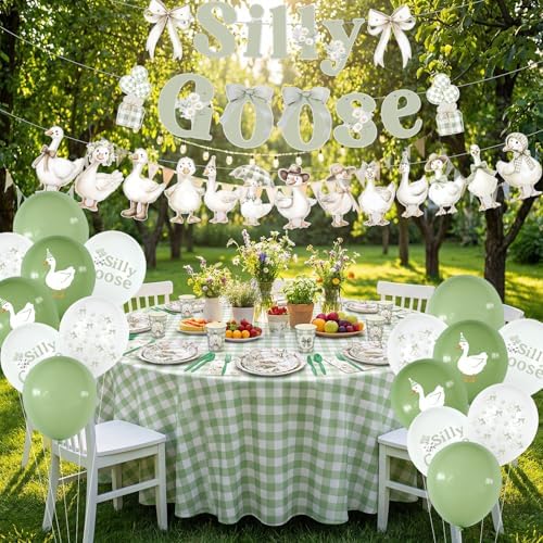 VioraWhite 183 Pcs Silly Goose Birthday Party Set Elegant Sage Green - Image 2