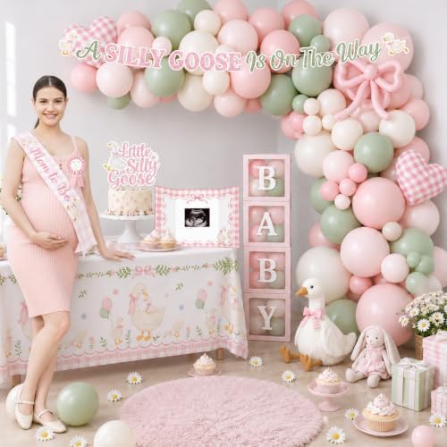 Silly Goose Baby Shower Decorations, All-in-one Silly Goose Birthday Decorations with Backdrop Plates Napkins Banner Silly Goose Balloon Arch, for Goose Baby Shower - Image 5