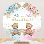 Polyester Diameter 7.5ft Round Gender Reveal Backdrop Boho Bear Pampas Grass Floral Background for Photography He Or She What Will Baby Be Mommy Pregnancy Party Photo Booth Props - Image 2