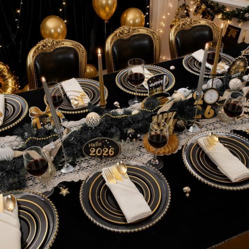 WDF Partyware 175PCS Black and Gold Plates - Black Disposable Plates for Party - 25Guests Disposable Dinnerware Set for Wedding/Party/Birthday/Halloween - Image 3