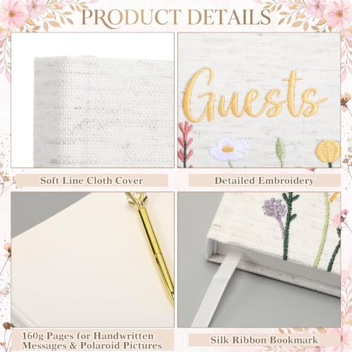 Sabary Personalized Wedding Linen Floral Embroidered Guest Book - Image 4
