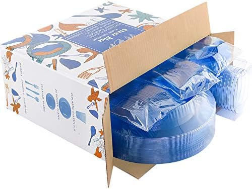 WDF 25 Guest Blue Plates with Disposable Silverware&Blue Cups-Neon Clear Plastic Dinnerware include 25 Dinner &Salad Plates,25Forks, 25 Knives, 25 Spoons,25 Cups for Graduation (Pack of 2) - Image 5
