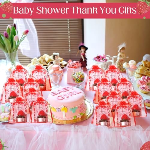 MTLEE 50 Sets Strawberry Candles Baby Shower Favors with Bags and Cards - Image 6
