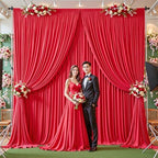 24ftx10ft Wrinkle Free Red Backdrop Curtain - 10 Feet Photography Backdrop Drapes, Silky Polyester Back Drop Cloth for Wedding Baby Shower Balloon Arch Background - Image 2