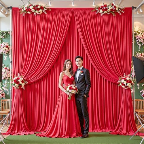 40ftx10ft Wrinkle Free Red Backdrop Curtain - 10 Feet Photography Backdrop Drapes, Silky Polyester Back Drop Cloth for Wedding Baby Shower Balloon Arch Background - Image 4