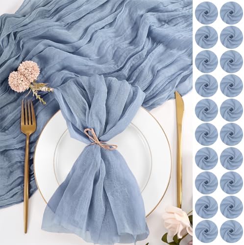 Cloth Napkins Set of 60 Dusty Blue Napkins 20x20inch Cheesecloth Napkins Rustic Boho Gauze Dinner Napkin Cloth Washable Elegant Table Napkin Bulk for Wedding Party Bridal Baby Shower Table Decor by Lumaycens