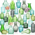 32 PCS Assorted Vintage Bud Vases, Colorful Glass Small Vases Bulk, for Centerpieces, Wedding Table Decor, Home Decorations & Gifts (Green Series) by Unknown
