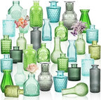 32 PCS Assorted Vintage Bud Vases, Colorful Glass Small Vases Bulk, for Centerpieces, Wedding Table Decor, Home Decorations & Gifts (Green Series) by Unknown