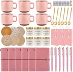 Baby Shower Prizes for Game Winners Baby Shower Games Prizes Ceramic Mugs with Metal Spoons Woven Coasters Notebooks Scented Candles Gift Bags Wedding Bridal Shower Favors for Guests (6, Pink) by WishFond