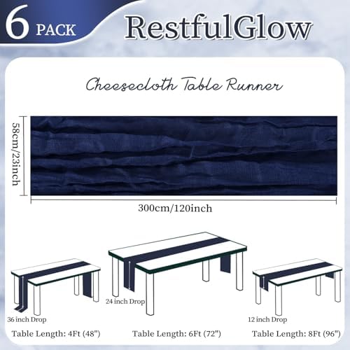 6 Pack Navy Blue Cheesecloth Table Runner 10Ft 23 x 120 Inch - Image 2