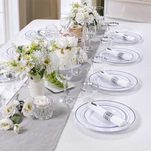 DaYammi 210PCS Silver Plastic Dinnerware Set for 30 Guests - Image 5