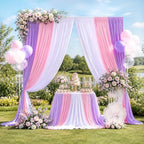 Mermaid Backdrop Curtain 15ftx10ft - White Pink Lavender Satin Drapes - Image 2