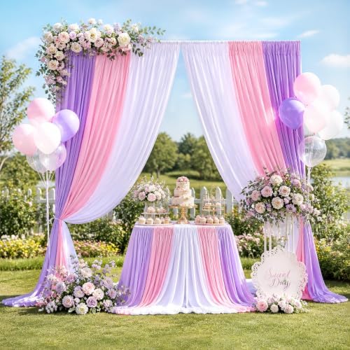Mermaid Backdrop Curtain 15ftx10ft - White Pink Lavender Satin Drapes - Image 2