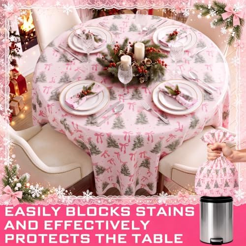 Ganeen 12 Pcs Christmas Tree Pink Bow Tablecloth Disposable Plastic Xmas - Image 5