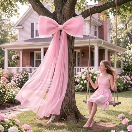39x70 Inch Extra Large Pink Bow Decorations, Giant Tulle Bow for Wedding Backdrop, Big Coquette Room Wall Decor, Bridal Shower Baby Birthday Party Arch Supplies (Pink) - Image 4
