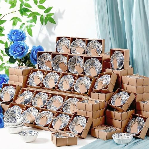 SiliFine 96 Pcs Wedding Favors for Guests Small Ceramic Bowls, Flower, Blue by SiliFine