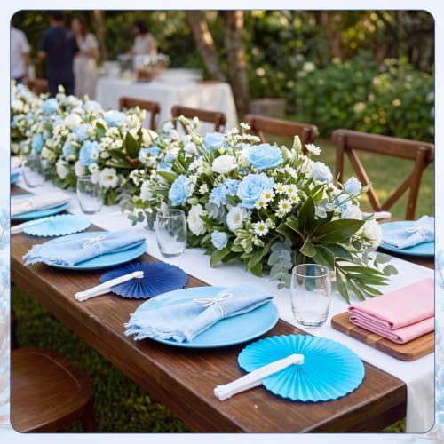 Mifoci 60 Pcs Blue 24 Pcs Round Paper Folding Fans Bulk for Party - Image 5