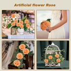 Artificial Flowers Realistic Roses, Orange Real Looking Fake Roses with Stem for DIY Wedding Bouquets Centerpieces Bridal Shower Party Home Romantic Decorations (Orange, 100pcs) - Image 3