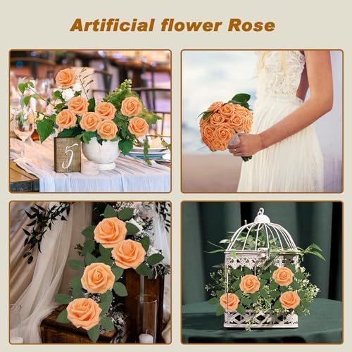 Artificial Flowers Realistic Roses, Orange Real Looking Fake Roses with Stem for DIY Wedding Bouquets Centerpieces Bridal Shower Party Home Romantic Decorations (Orange, 100pcs) - Image 3