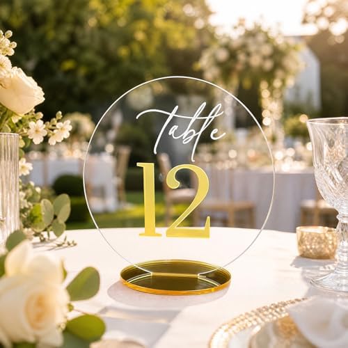 FOCHIER F Wedding Table Number 1-20 with Stand,Gold Arched Acrylic Sign with Holder for Wedding Reception,Centerpiece,Anniversary(Circular) - Image 4