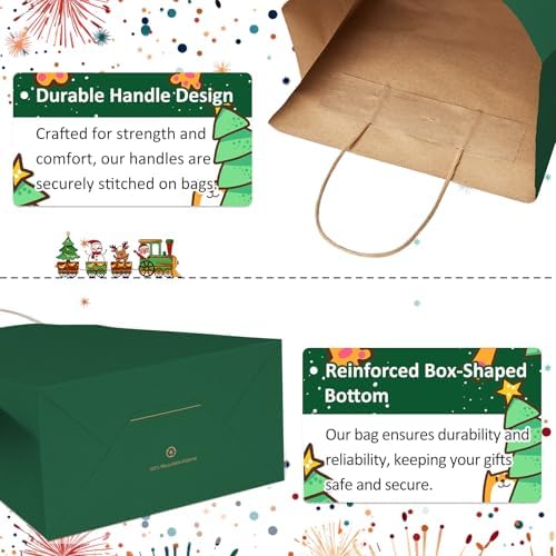 BagDream Small Gift Bags with Handles 5.25x3x8 Inch Forest Green 100Ct Bulk - Image 4