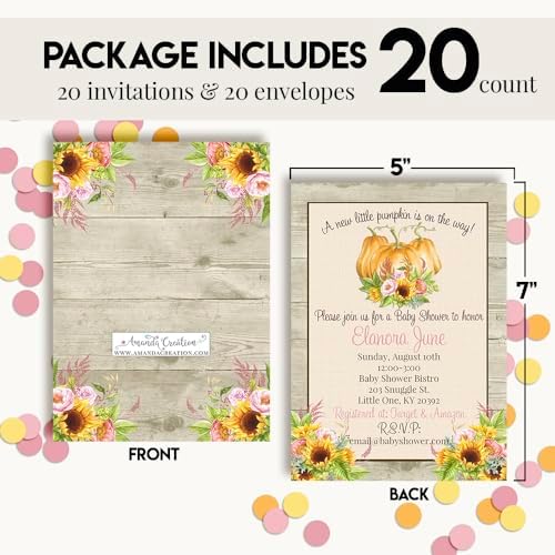 Amanda Creation Custom Baby Shower Invites Watercolor Pumpkin Baby Shower Invitation 20 5x7 Custom Personalized Pumpkin Invites With Envelopes - Image 4